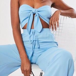 MISSGUIDED | Blue bandeau top & trousers SET